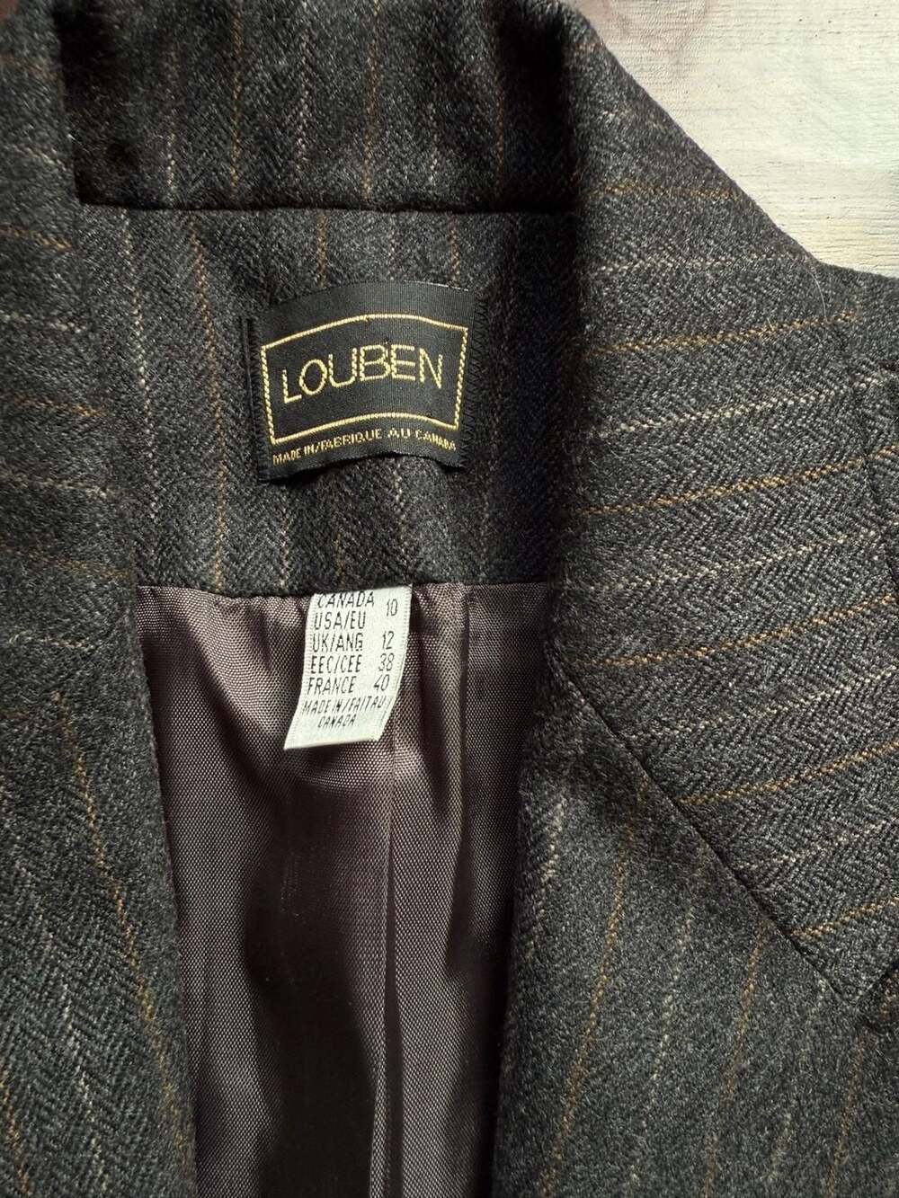 Vintage Louben Grey Pinstripe Pure Virgin Wool Longline Blazer Coat - Picture 4 of 8
